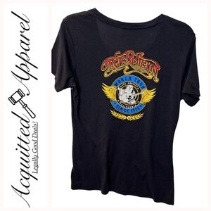 True Religion Tee Women's XL  Black Rhinestones V-Neck Short Sleeve Buddha